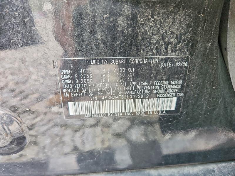 67771446 :رقم المزاد ، 4S3BWAF63L3022912 vin ، 2020 Subaru Legacy مزاد بيع