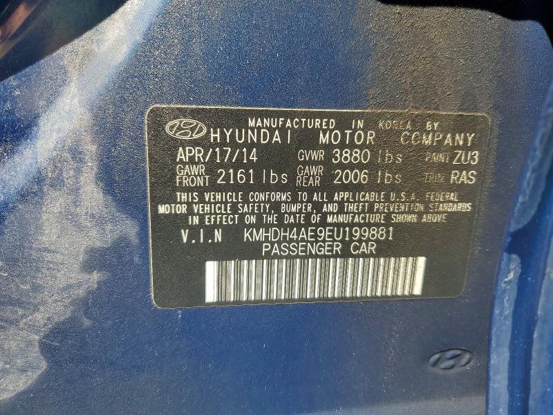 2014 Hyundai Elantra მანქანა იყიდება აუქციონზე, vin: KMHDH4AE9EU199881, აუქციონის ნომერი: 68027896