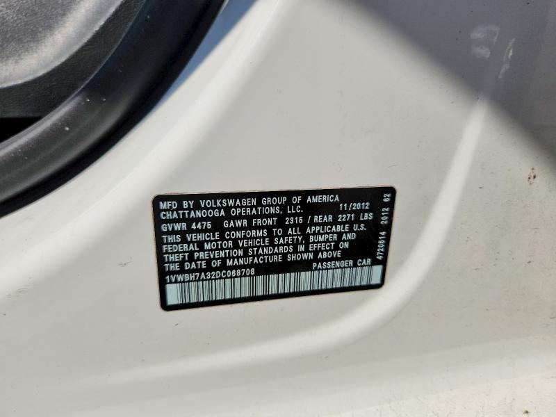 Продажа на аукционе авто 2013 Volkswagen Passat, vin: 1VWBH7A32DC068708, номер лота: 67010976