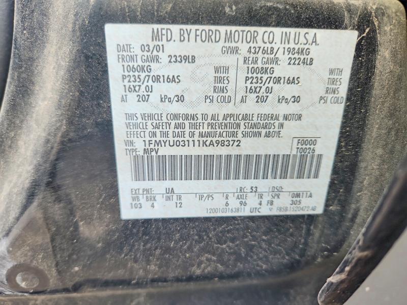 Продаж на аукціоні авто 2001 Ford Escape, vin: 1FMYU03111KA98372, номер лоту: 68058666