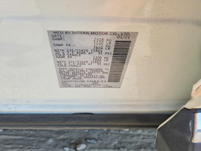 67441306 :رقم المزاد ، 5N1AZ2DJ2MC108631 vin ، 2021 Nissan Murano مزاد بيع
