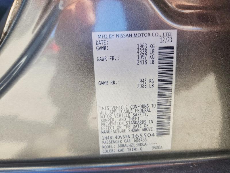2024 Nissan Altima მანქანა იყიდება აუქციონზე, vin: 1N4BL4DV5RN365504, აუქციონის ნომერი: 68492876