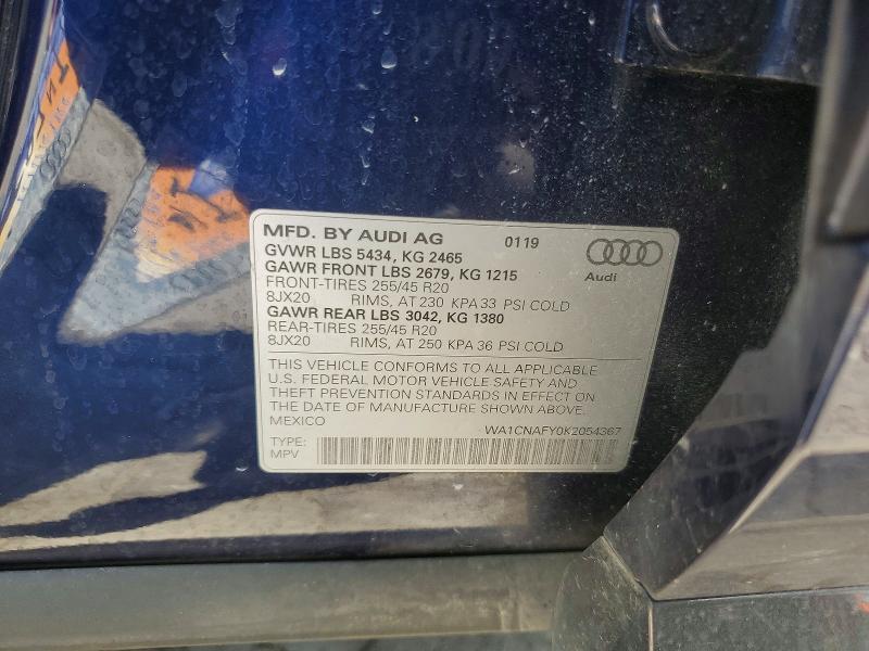 68172346 :رقم المزاد ، WA1CNAFY0K2054367 vin ، 2019 Audi Q5 مزاد بيع
