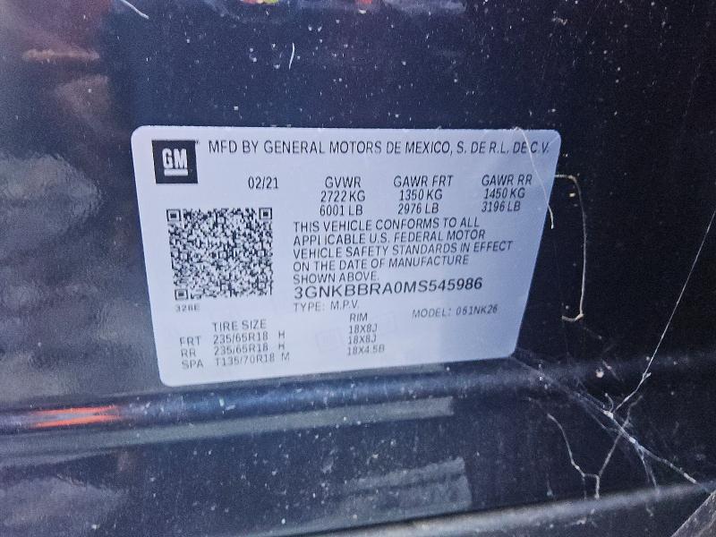 69029636 :رقم المزاد ، 3GNKBBRA0MS545986 vin ، 2021 Chevrolet Blazer مزاد بيع