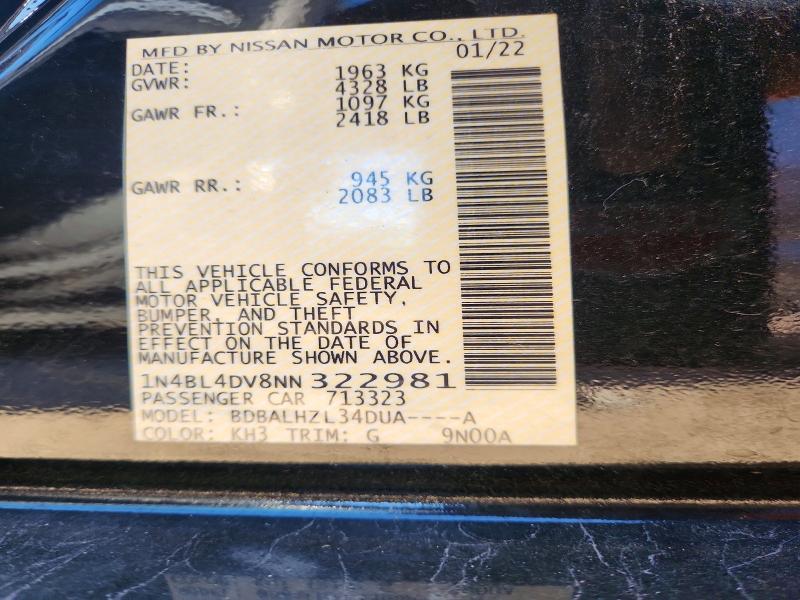 Продажа на аукционе авто 2022 Nissan Altima, vin: 1N4BL4DV8NN322981, номер лота: 68274256