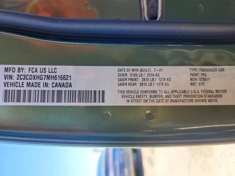 66805796 :رقم المزاد ، 2C3CDXHG7MH616621 vin ، 2021 Dodge Charger مزاد بيع