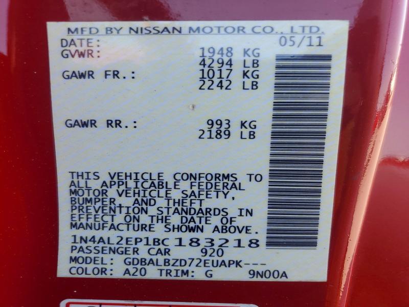 2011 Nissan Altima მანქანა იყიდება აუქციონზე, vin: 1N4AL2EP1BC183218, აუქციონის ნომერი: 69404226