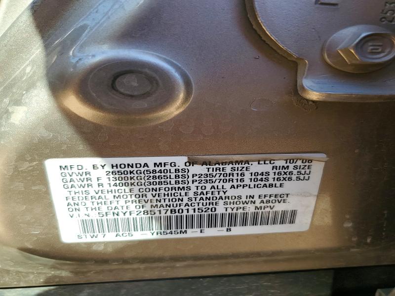 Продажа на аукционе авто 2007 Honda Pilot, vin: 5FNYF28517B011520, номер лота: 70084316