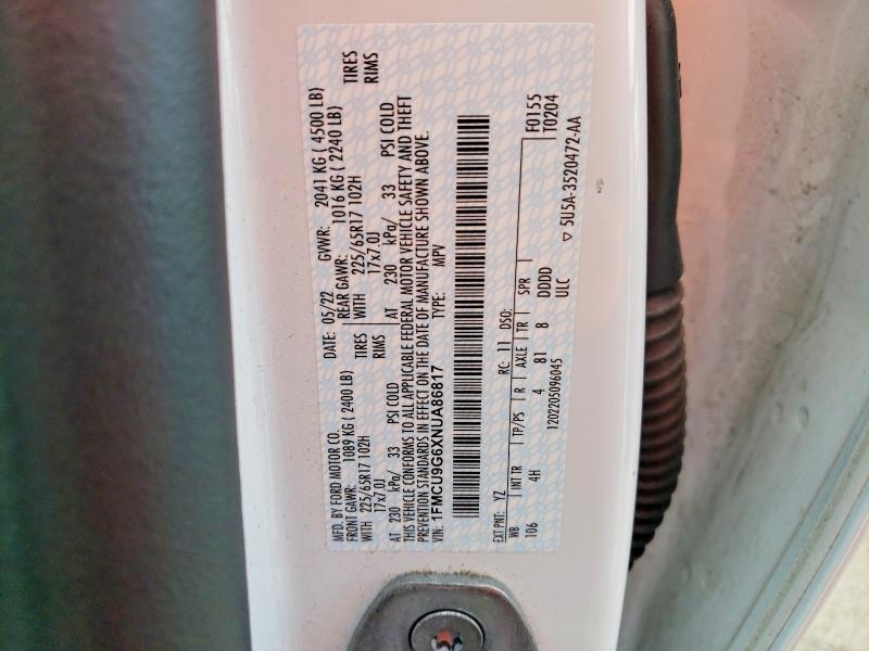 2022 Ford Escape მანქანა იყიდება აუქციონზე, vin: 1FMCU9G6XNUA86817, აუქციონის ნომერი: 67646556