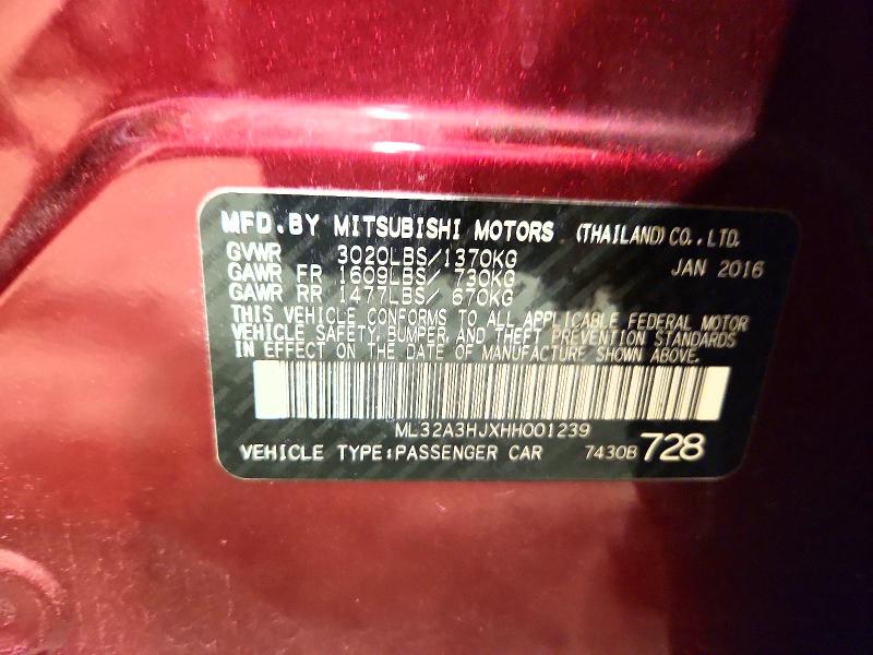 68932136 :رقم المزاد ، ML32A3HJXHH001239 vin ، 2017 Mitsubishi Mirage مزاد بيع
