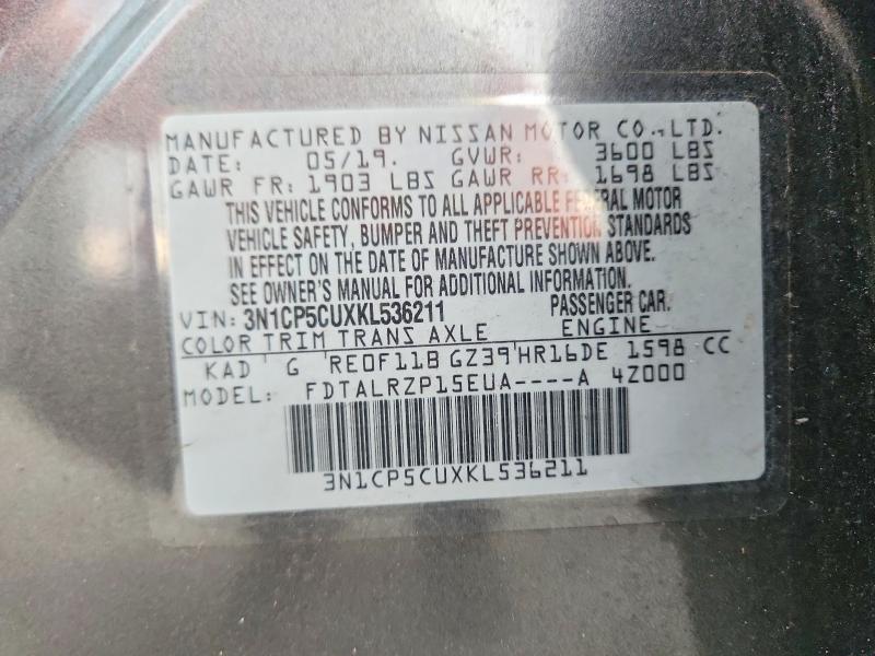 Продаж на аукціоні авто 2019 Nissan Kicks, vin: 3N1CP5CUXKL536211, номер лоту: 69749176