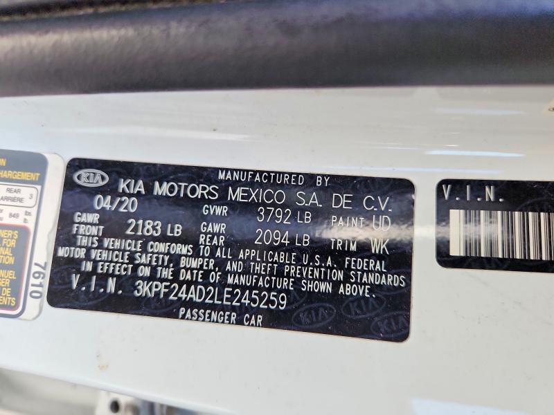 Продаж на аукціоні авто 2020 Kia Forte, vin: 3KPF24AD2LE245259, номер лоту: 67894626