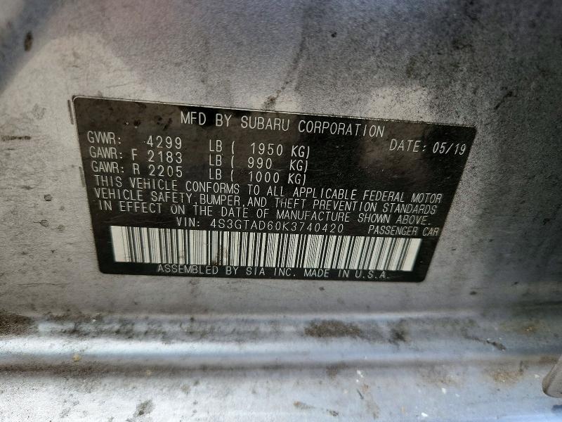 Продаж на аукціоні авто 2019 Subaru Impreza, vin: 4S3GTAD60K3740420, номер лоту: 69633096