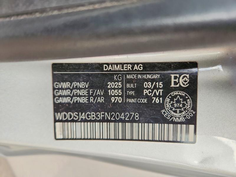 2015 Mercedes-benz Cla მანქანა იყიდება აუქციონზე, vin: WDDSJ4GB3FN204278, აუქციონის ნომერი: 69814586