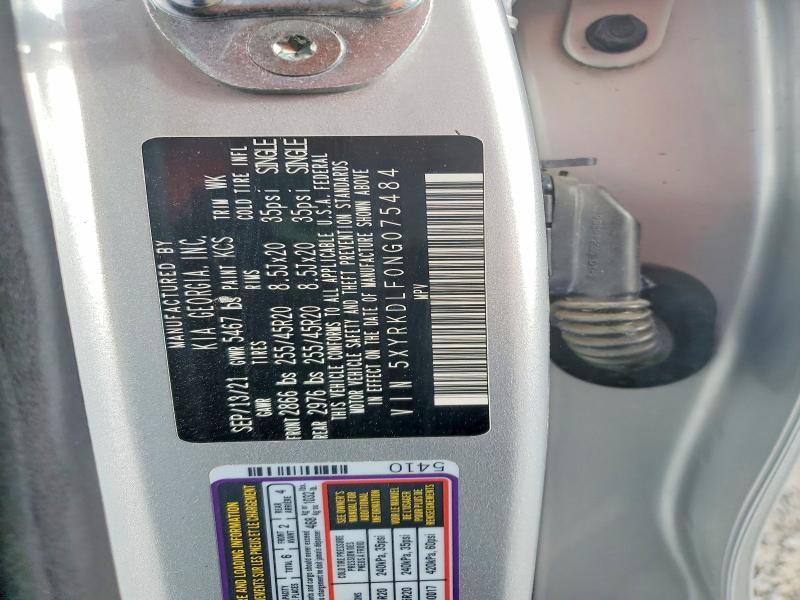 70145056 :رقم المزاد ، 5XYRKDLF0NG075484 vin ، 2022 Kia Sorento مزاد بيع