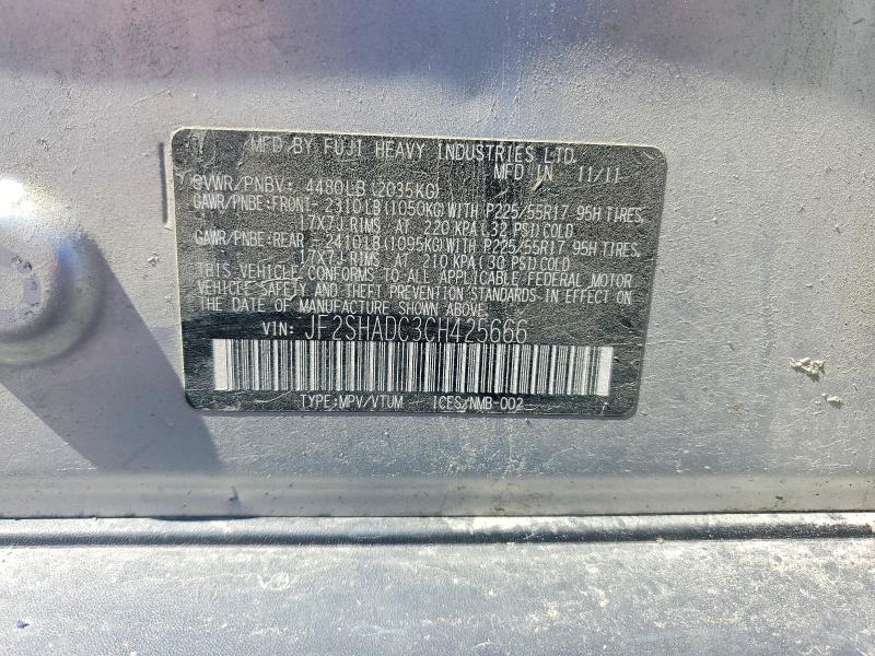2012 Subaru Forester მანქანა იყიდება აუქციონზე, vin: JF2SHADC3CH425666, აუქციონის ნომერი: 66008676