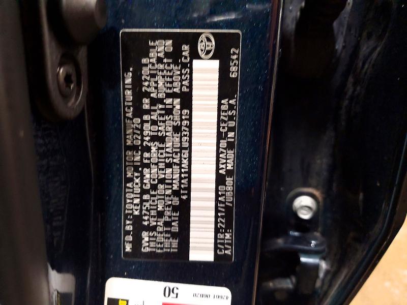 2020 Toyota Camry მანქანა იყიდება აუქციონზე, vin: 4T1A11AK6LU937919, აუქციონის ნომერი: 70665056