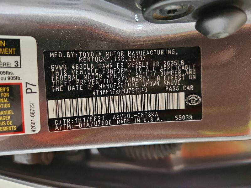 Aukcja sprzedaży 2017 Toyota Camry, vin: 4T1BF1FK6HU751349, numer aukcji: 67831076
