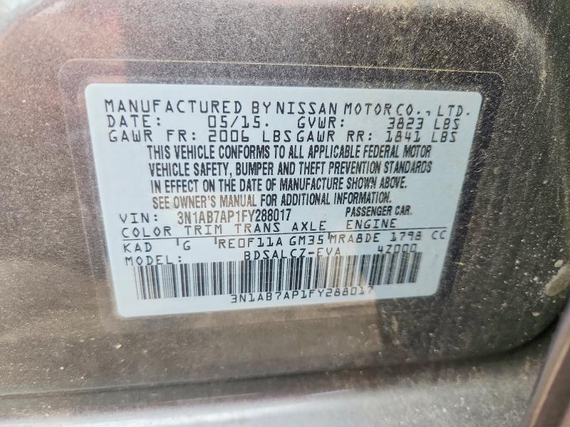 Aukcja sprzedaży 2015 Nissan Sentra, vin: 3N1AB7AP1FY288017, numer aukcji: 67892036