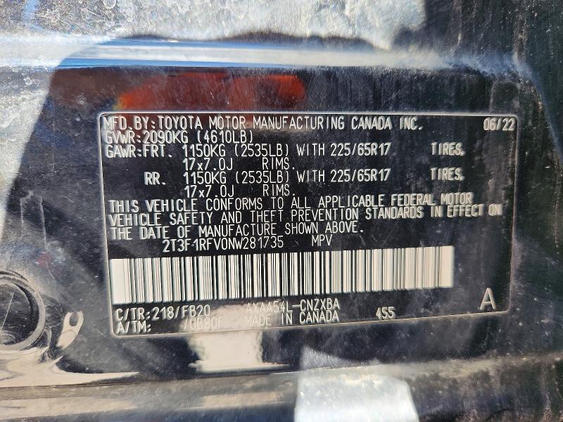 Продажа на аукционе авто 2022 Toyota Rav4, vin: 2T3F1RFV0NW281735, номер лота: 68102496