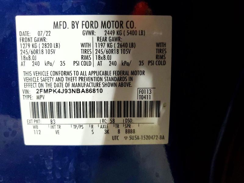 Продаж на аукціоні авто 2022 Ford Edge, vin: 2FMPK4J93NBA86810, номер лоту: 68237986
