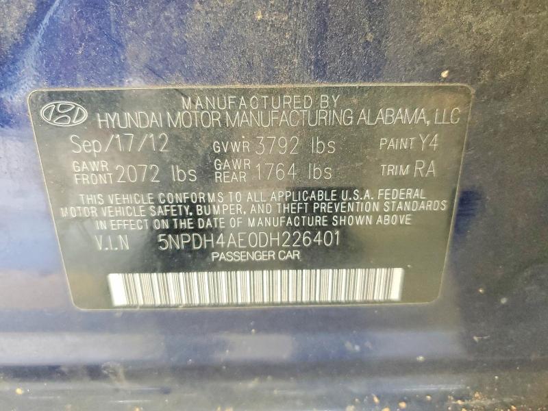 69088146 :رقم المزاد ، 5NPDH4AE0DH226401 vin ، 2013 Hyundai Elantra مزاد بيع
