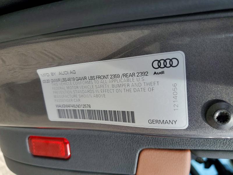 68968886 :رقم المزاد ، WAUGMAF46LN012578 vin ، 2020 Audi A4 مزاد بيع