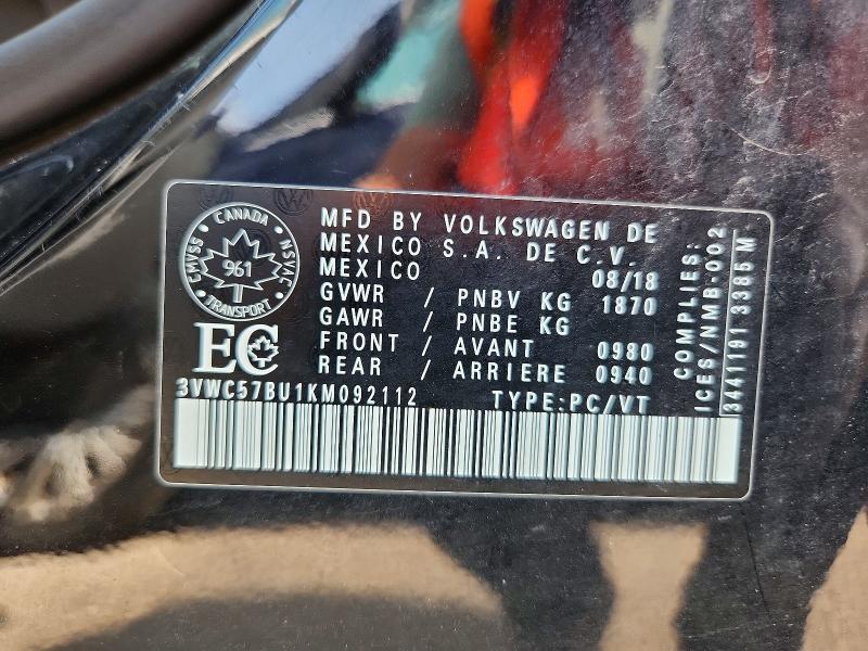 Auction sale of the 2019 Volkswagen Jetta, vin: 3VWC57BU1KM092112, lot number: 67625916