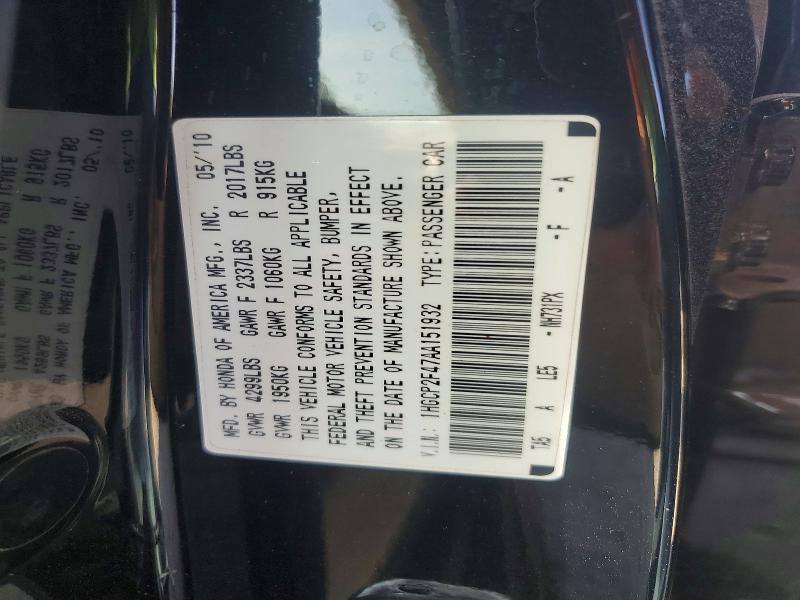 Aukcja sprzedaży 2010 Honda Accord, vin: 1HGCP2F47AA151932, numer aukcji: 67888736