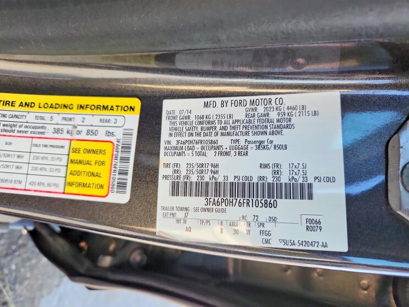 2015 Ford Fusion მანქანა იყიდება აუქციონზე, vin: 3FA6P0H76FR105860, აუქციონის ნომერი: 70196366