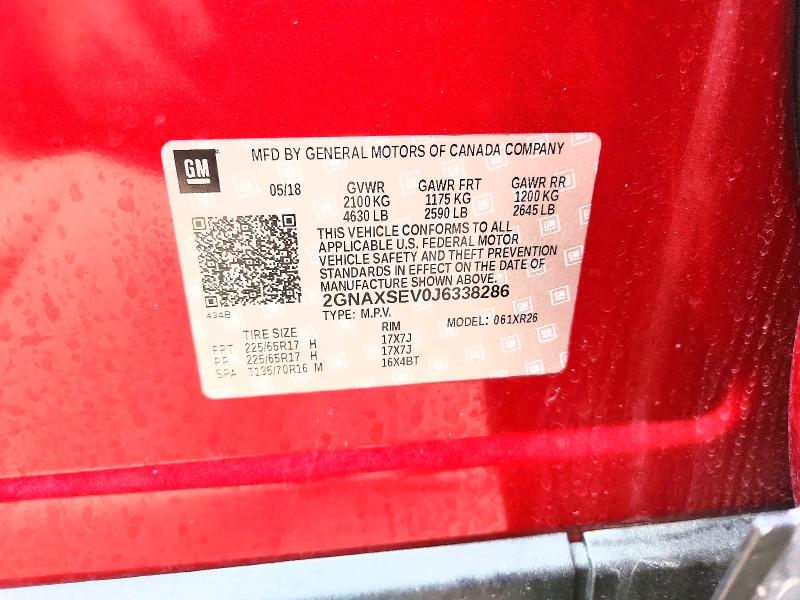 Aukcja sprzedaży 2018 Chevrolet Equinox, vin: 2GNAXSEV0J6338286, numer aukcji: 68819456
