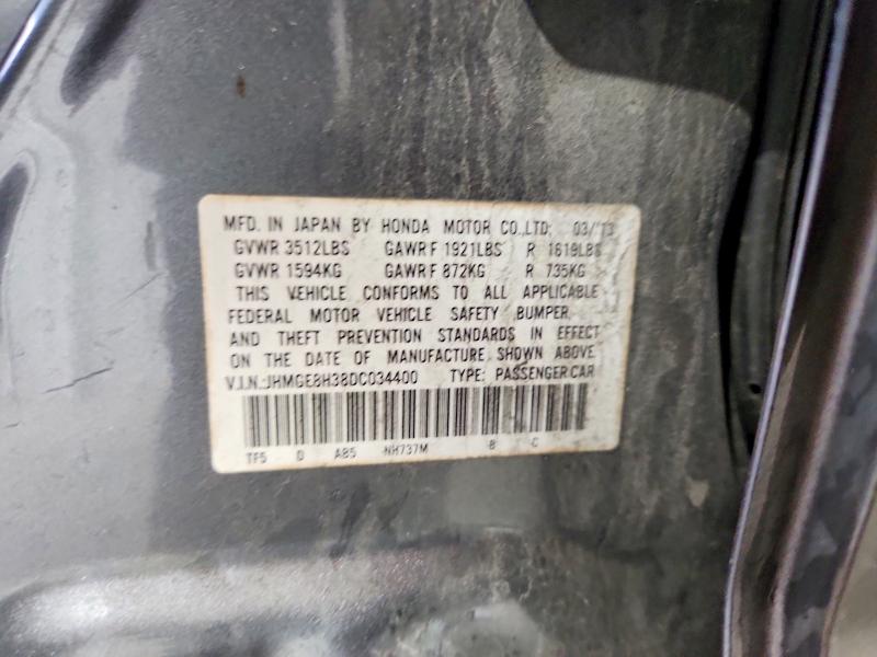 Продаж на аукціоні авто 2013 Honda Fit, vin: JHMGE8H38DC034400, номер лоту: 68224436
