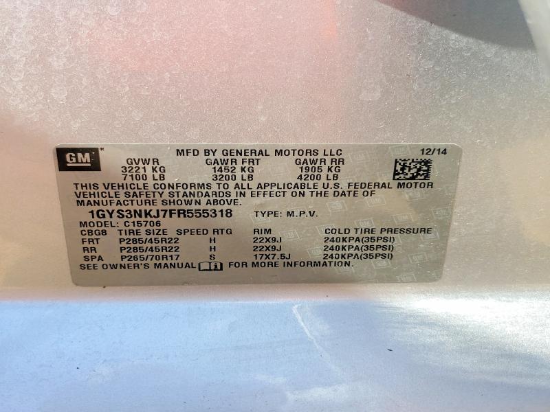 2015 Cadillac Escalade მანქანა იყიდება აუქციონზე, vin: 1GYS3NKJ7FR555318, აუქციონის ნომერი: 66214726