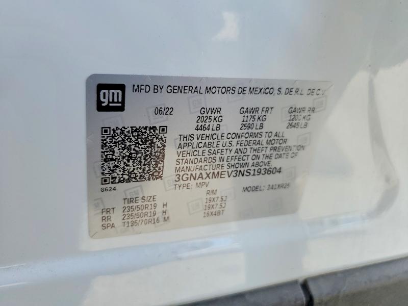 68369326 :رقم المزاد ، 3GNAXMEV3NS193604 vin ، 2022 Chevrolet Equinox مزاد بيع