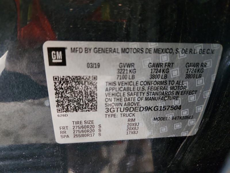 2019 Gmc Sierra მანქანა იყიდება აუქციონზე, vin: 3GTU9DED9KG157504, აუქციონის ნომერი: 70168106