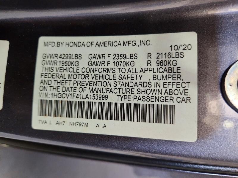 Aukcja sprzedaży 2020 Honda Accord, vin: 1HGCV1F41LA153999, numer aukcji: 67535406