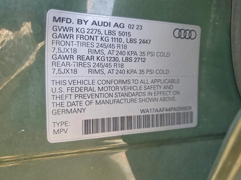 Aukcja sprzedaży 2023 Audi A4 Allroad, vin: WA17AAF44PA056839, numer aukcji: 69052656