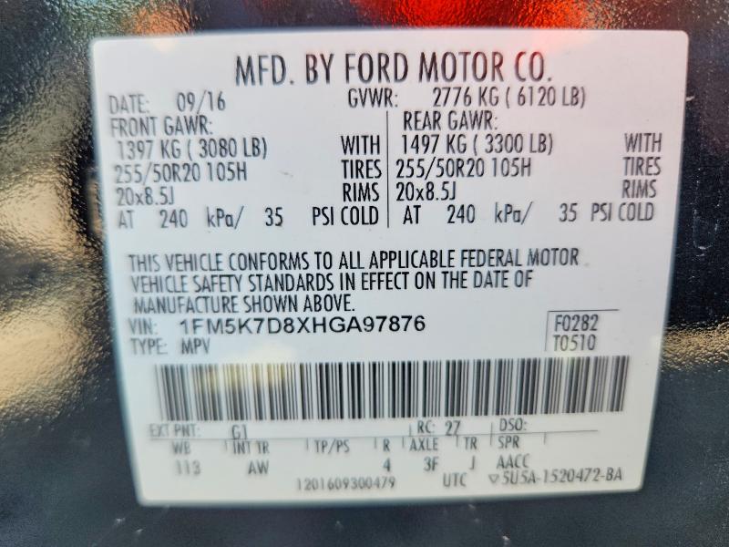 Aukcja sprzedaży 2017 Ford Explorer, vin: 1FM5K7D8XHGA97876, numer aukcji: 68139396