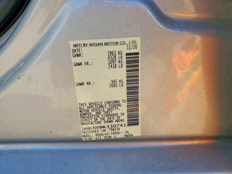 Aukcja sprzedaży 2021 Nissan Altima, vin: 1N4BL4DV8MN330741, numer aukcji: 65309296