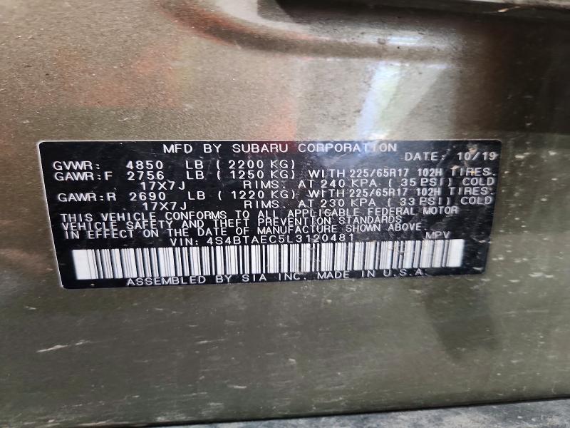 Aukcja sprzedaży 2020 Subaru Outback, vin: 4S4BTAEC5L3120481, numer aukcji: 67889146