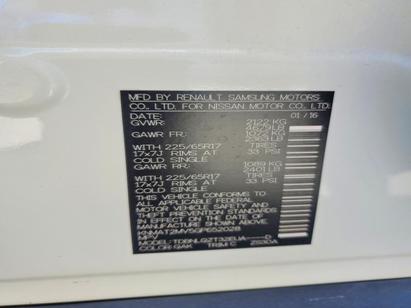 68629826 :رقم المزاد ، KNMAT2MV5GP652028 vin ، 2016 Nissan Rogue مزاد بيع