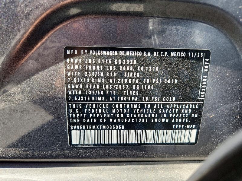 68832876 :رقم المزاد ، 3VVER7RMXTM035058 vin ، 2026 Volkswagen Tiguan مزاد بيع