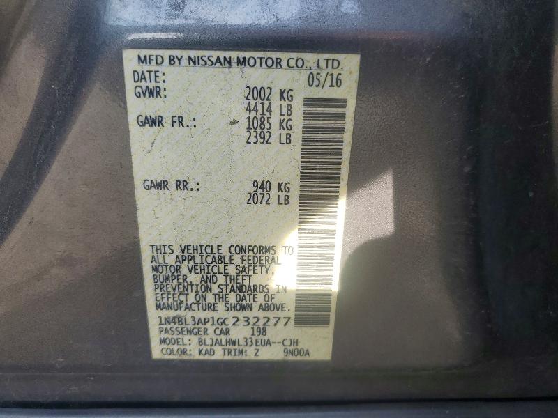 2016 Nissan Altima მანქანა იყიდება აუქციონზე, vin: 1N4BL3AP1GC232277, აუქციონის ნომერი: 67983186