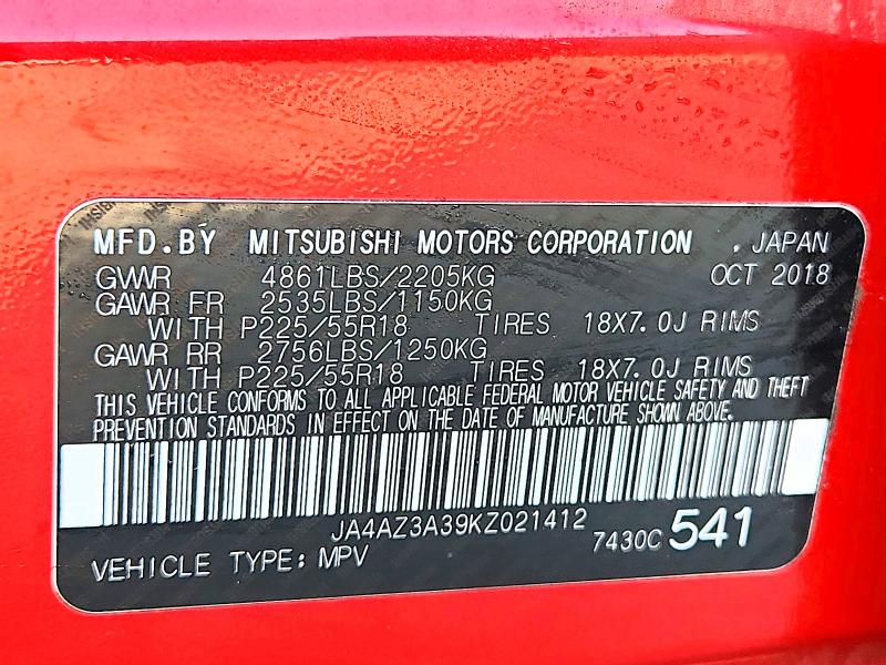 Продажа на аукционе авто 2019 Mitsubishi Outlander, vin: JA4AZ3A39KZ021412, номер лота: 69606866
