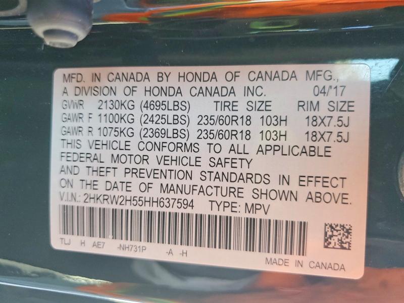 2017 Honda Cr-v მანქანა იყიდება აუქციონზე, vin: 2HKRW2H55HH637594, აუქციონის ნომერი: 67404646