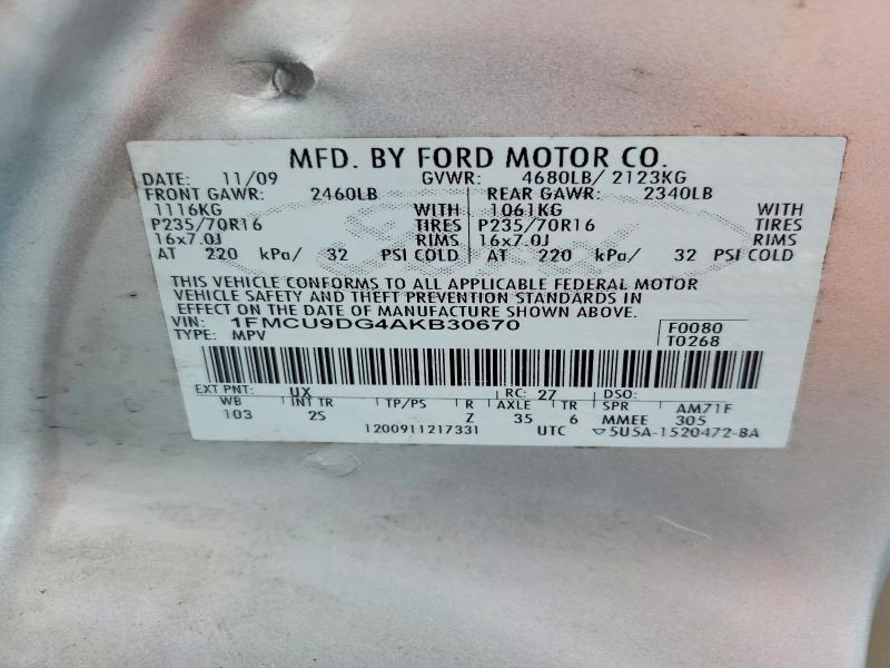 Aukcja sprzedaży 2010 Ford Escape, vin: 1FMCU9DG4AKB30670, numer aukcji: 68827486