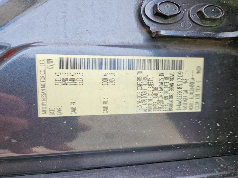 2009 Nissan Maxima მანქანა იყიდება აუქციონზე, vin: 1N4AA51E29C851209, აუქციონის ნომერი: 70078996