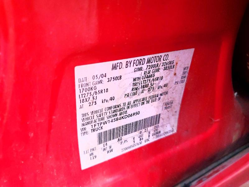 Продаж на аукціоні авто 2004 Ford F150, vin: 1FTPW14584KD06950, номер лоту: 68643686