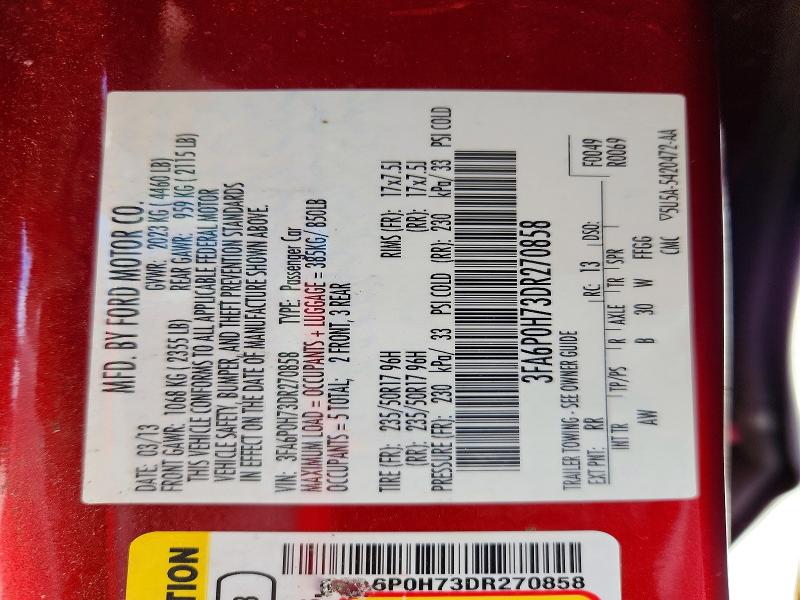 Продажа на аукционе авто 2013 Ford Fusion Se, vin: 3FA6P0H73DR270858, номер лота: 68949596