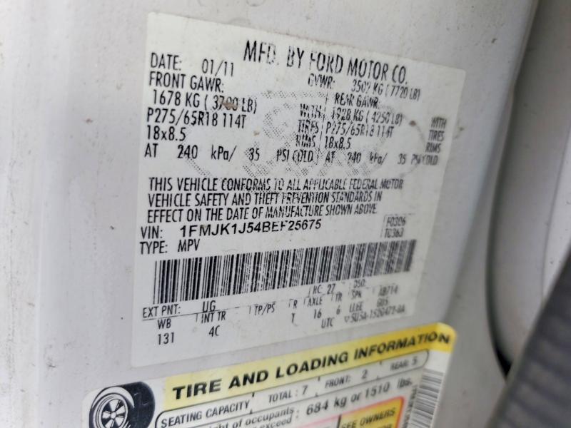 2011 Ford Expedition მანქანა იყიდება აუქციონზე, vin: 1FMJK1J54BEF25675, აუქციონის ნომერი: 69606266